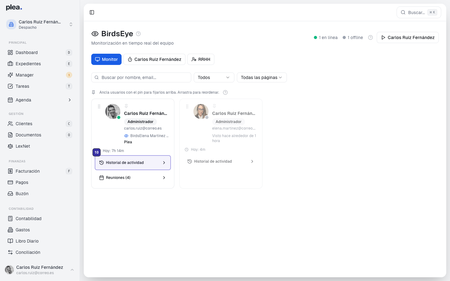 Clic en Historial de actividad
