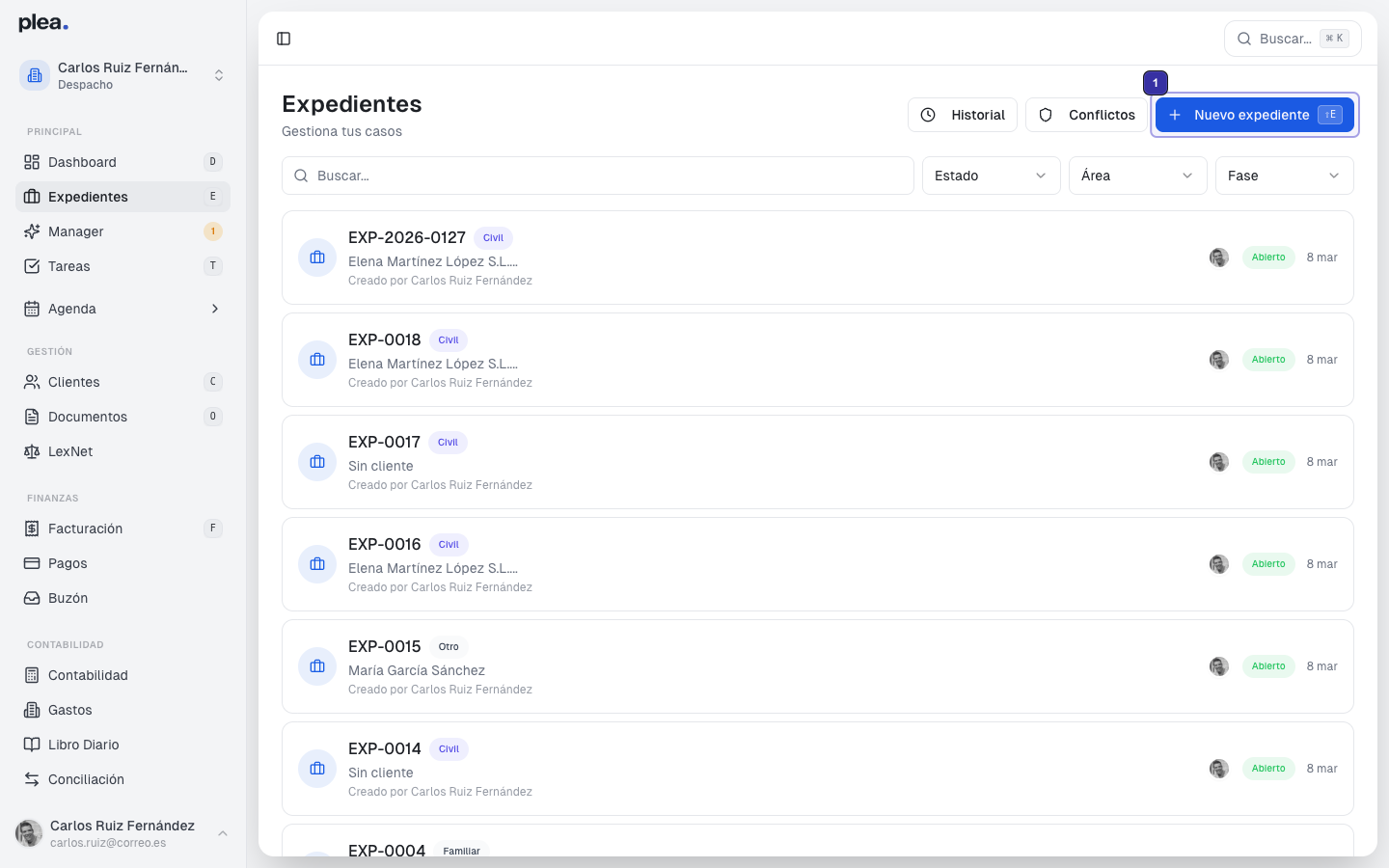 Clic en Nuevo expediente