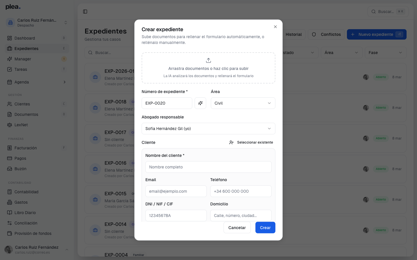 Confirmar creación del expediente