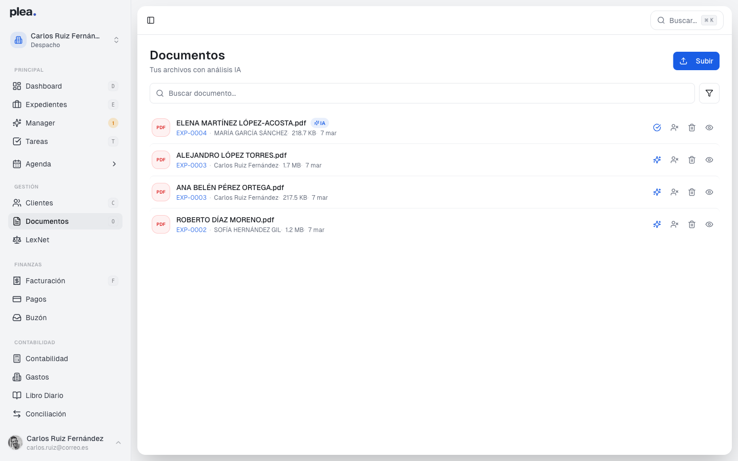 Vista principal de la página de Documentos