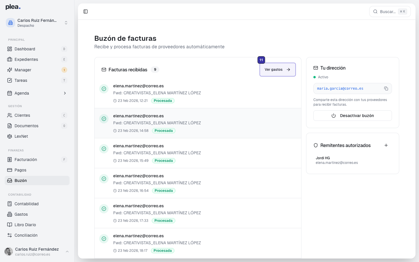 Vista de gastos relacionados
