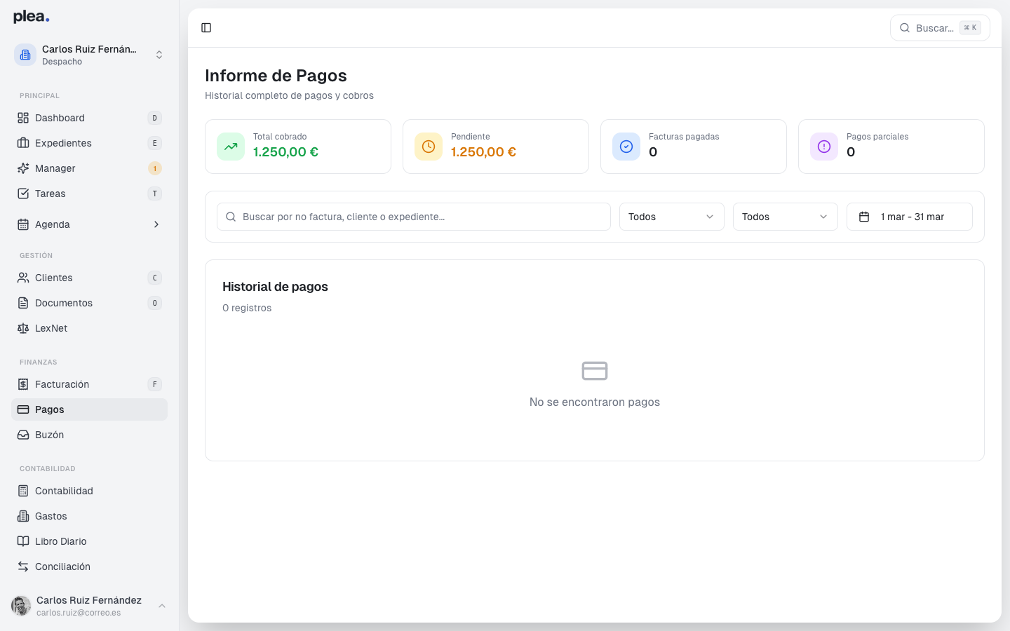 Resumen del informe de pagos