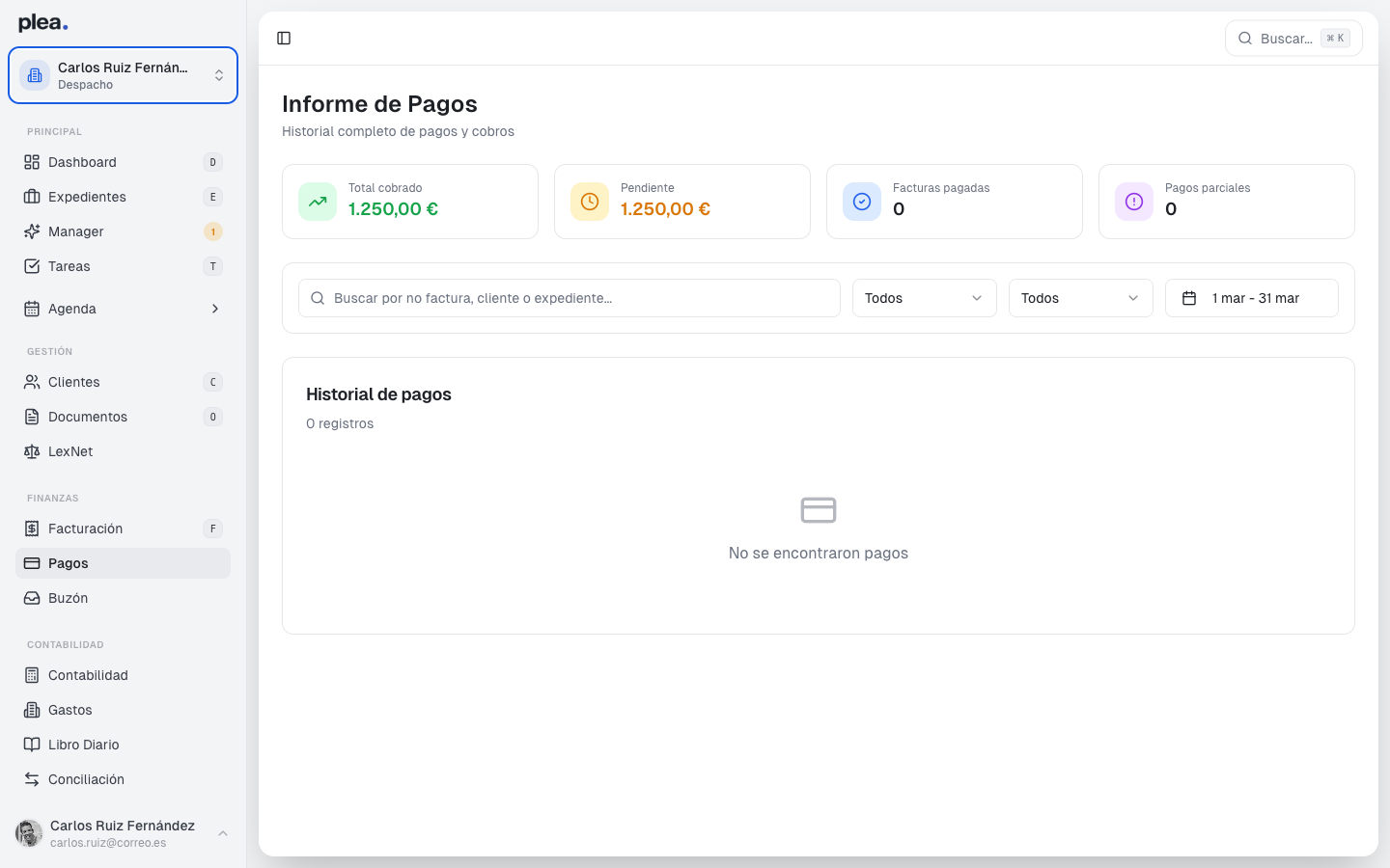 Opciones de filtro de pagos
