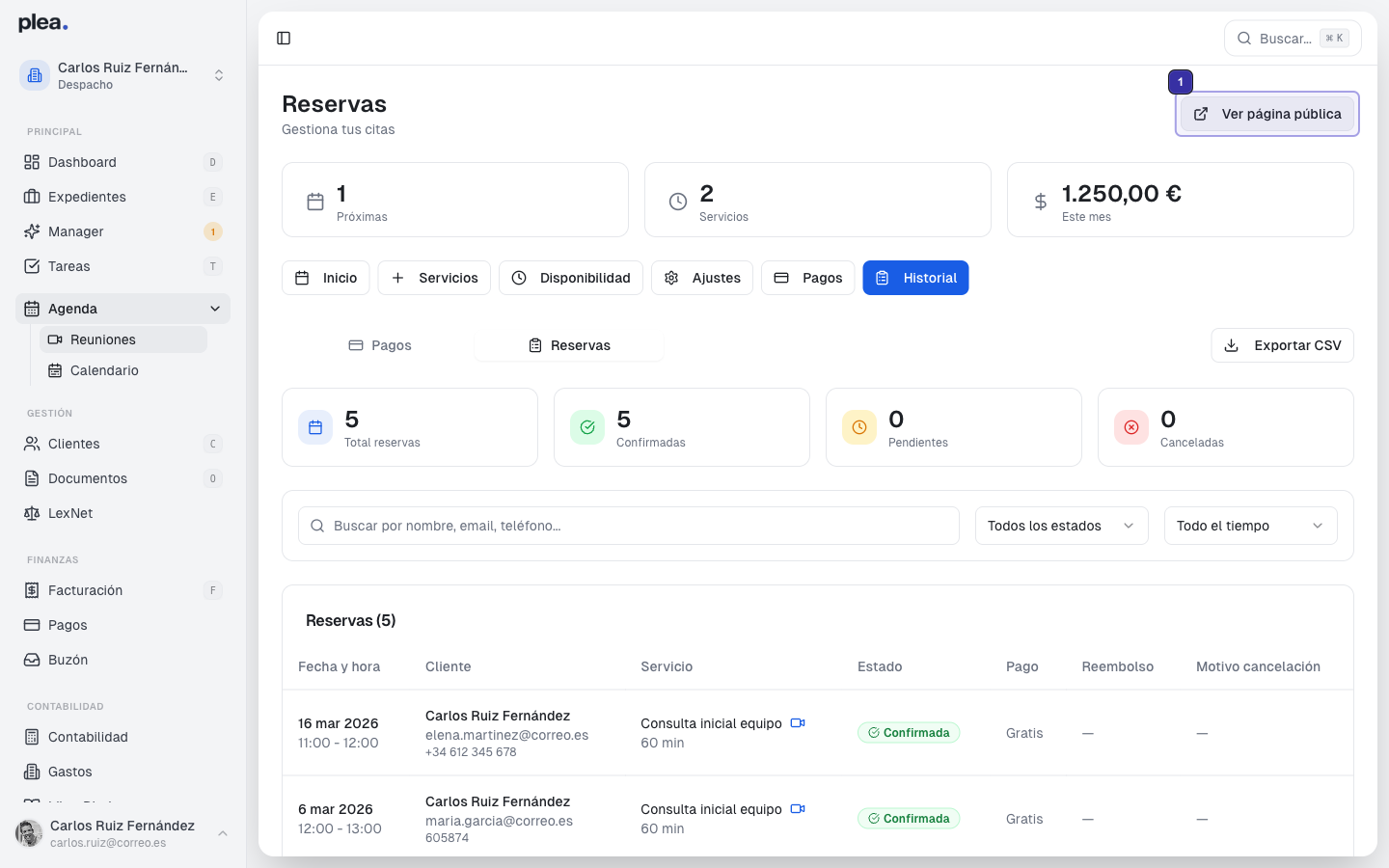Ver página pública de reservas
