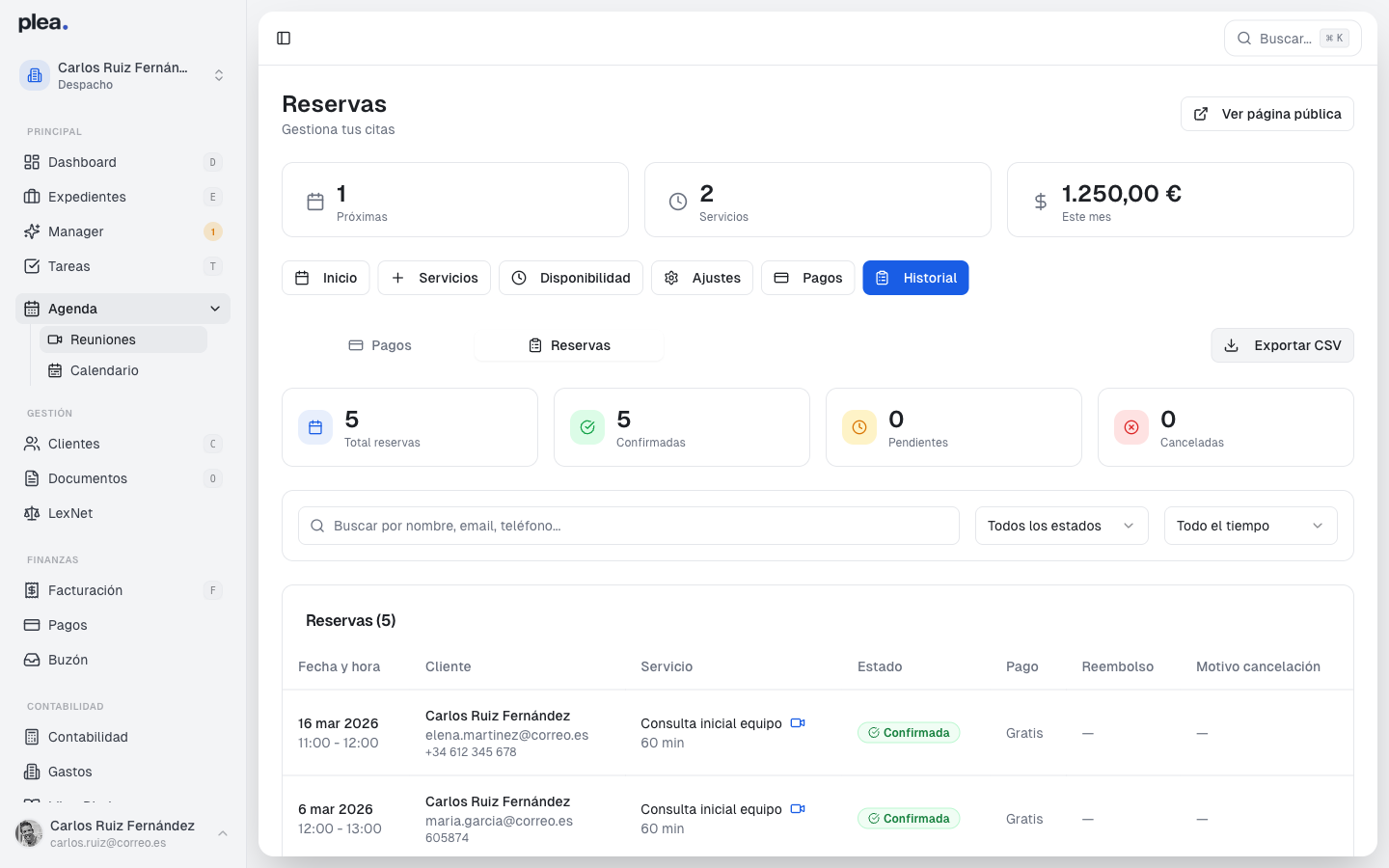 Exportar datos de reservas