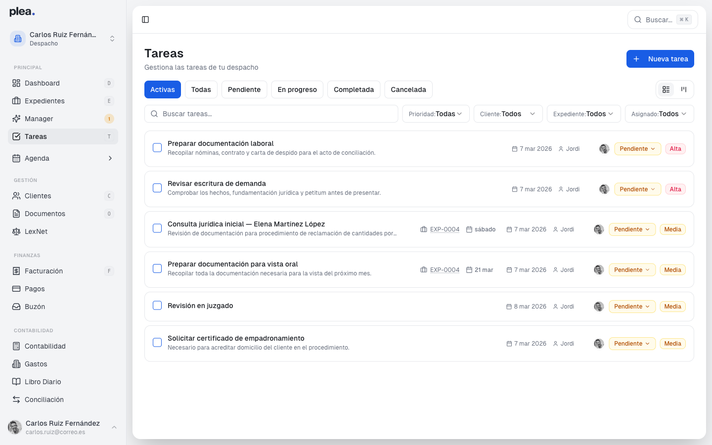 Vista completa de tareas