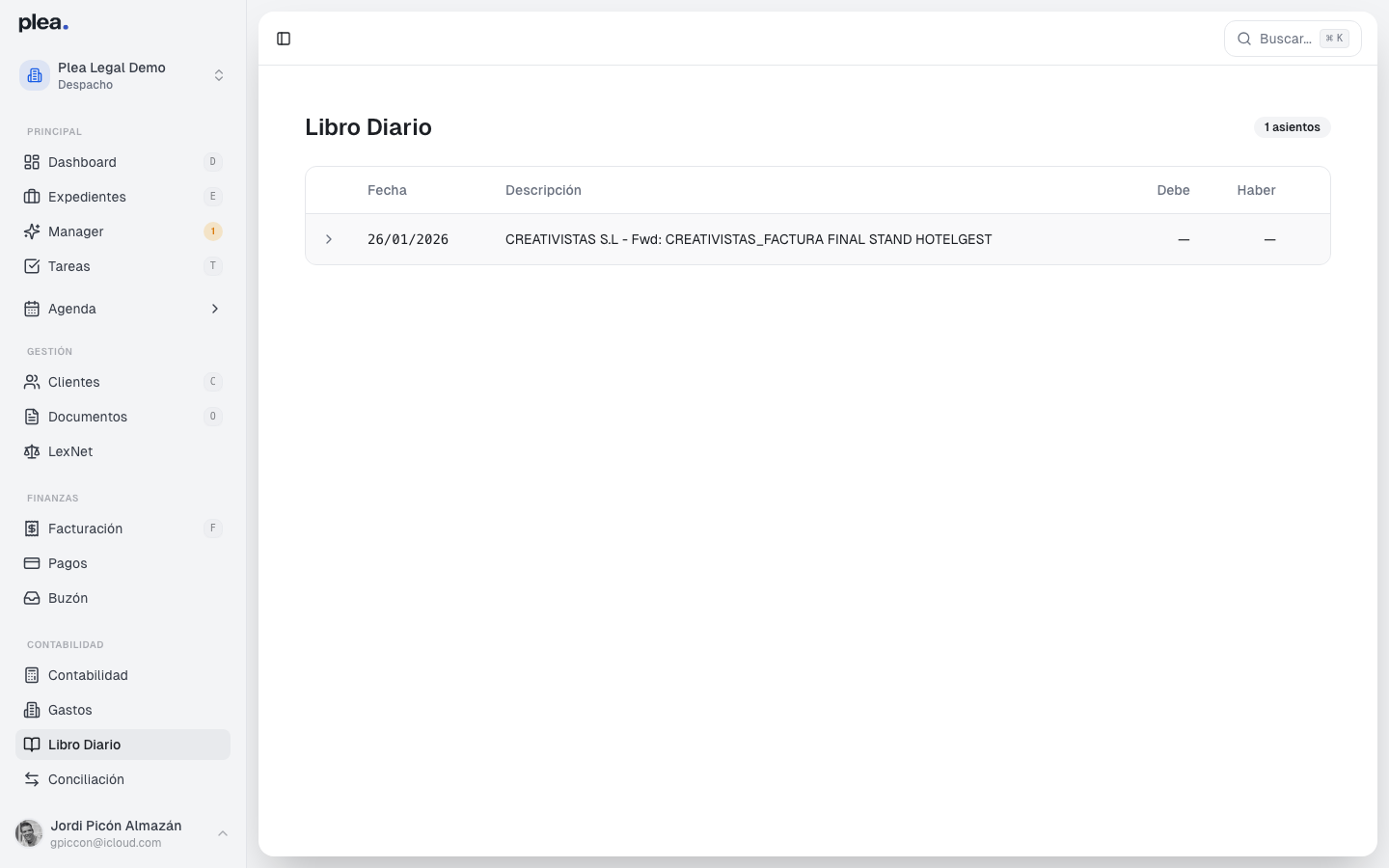 Vista principal del Libro Diario