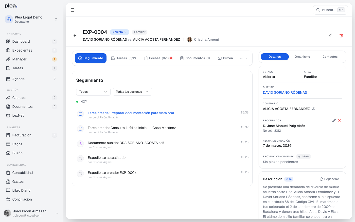 Vista detalle del expediente