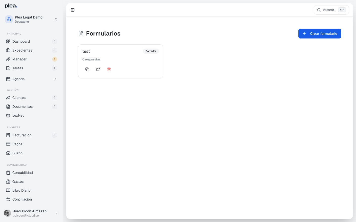 Vista principal de la sección de formularios