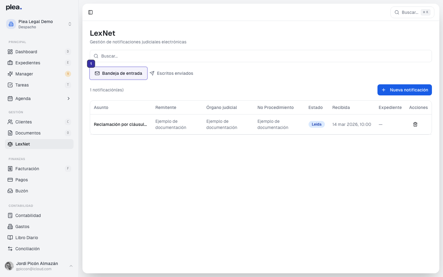 Tab Bandeja de entrada