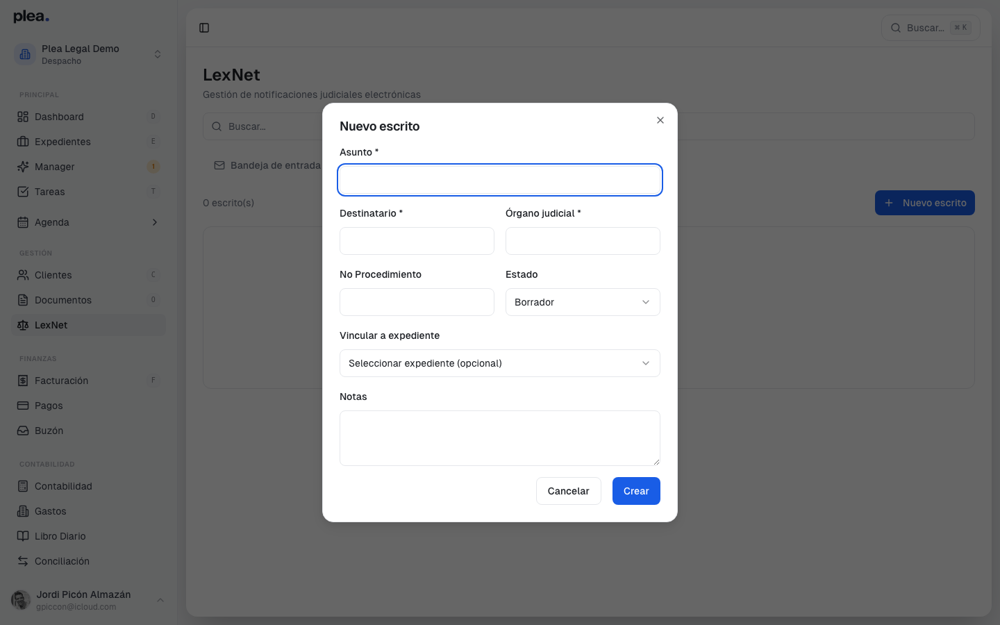 Clic en Nuevo escrito