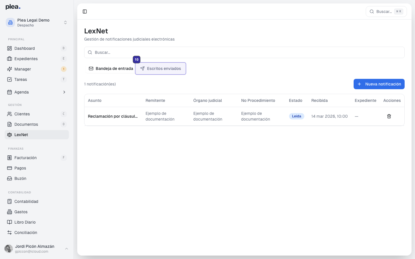 Tab Escritos enviados