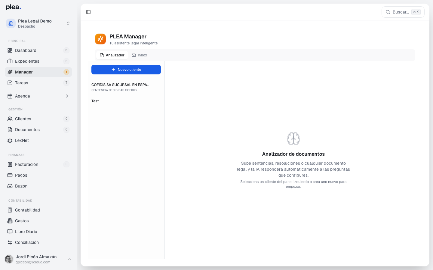Vista principal de PLEA Manager