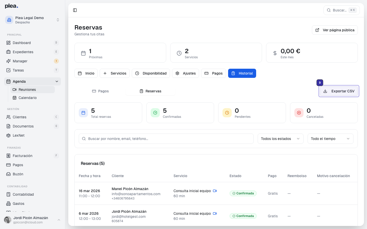 Clic en Exportar CSV