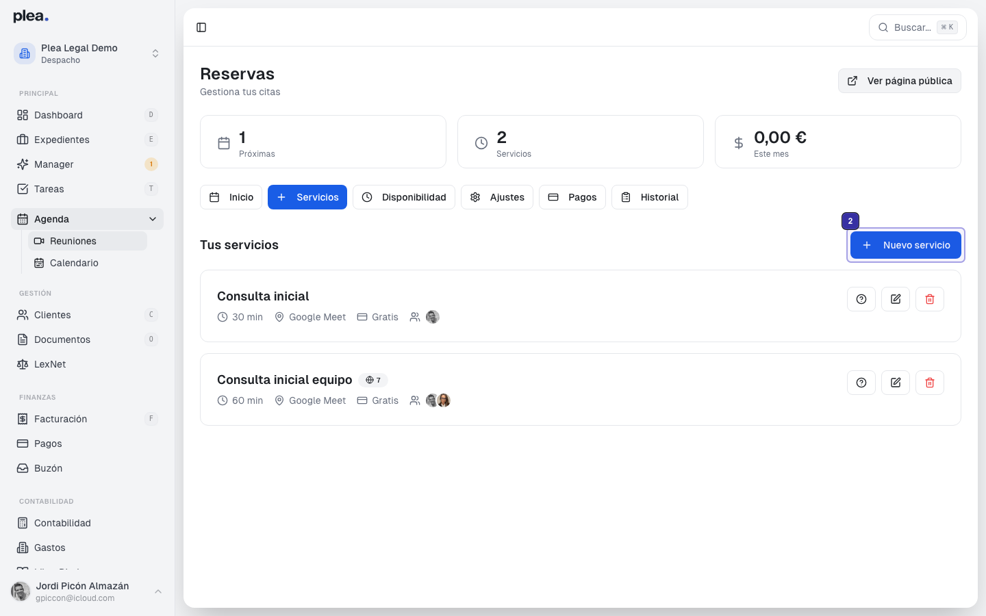 Clic en Nuevo servicio