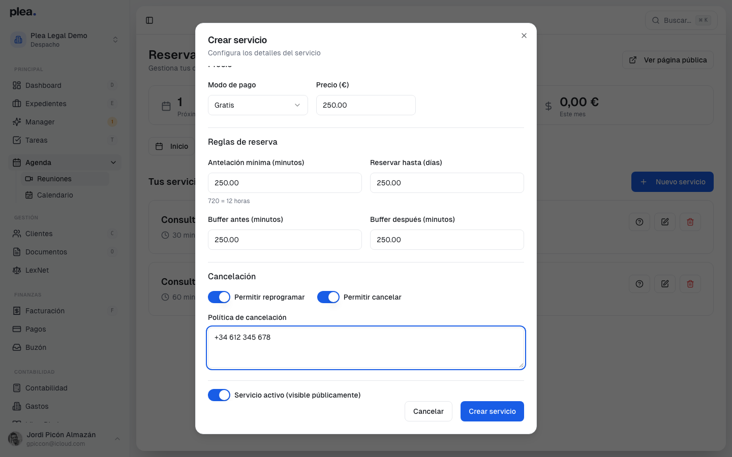 Formulario con datos rellenados