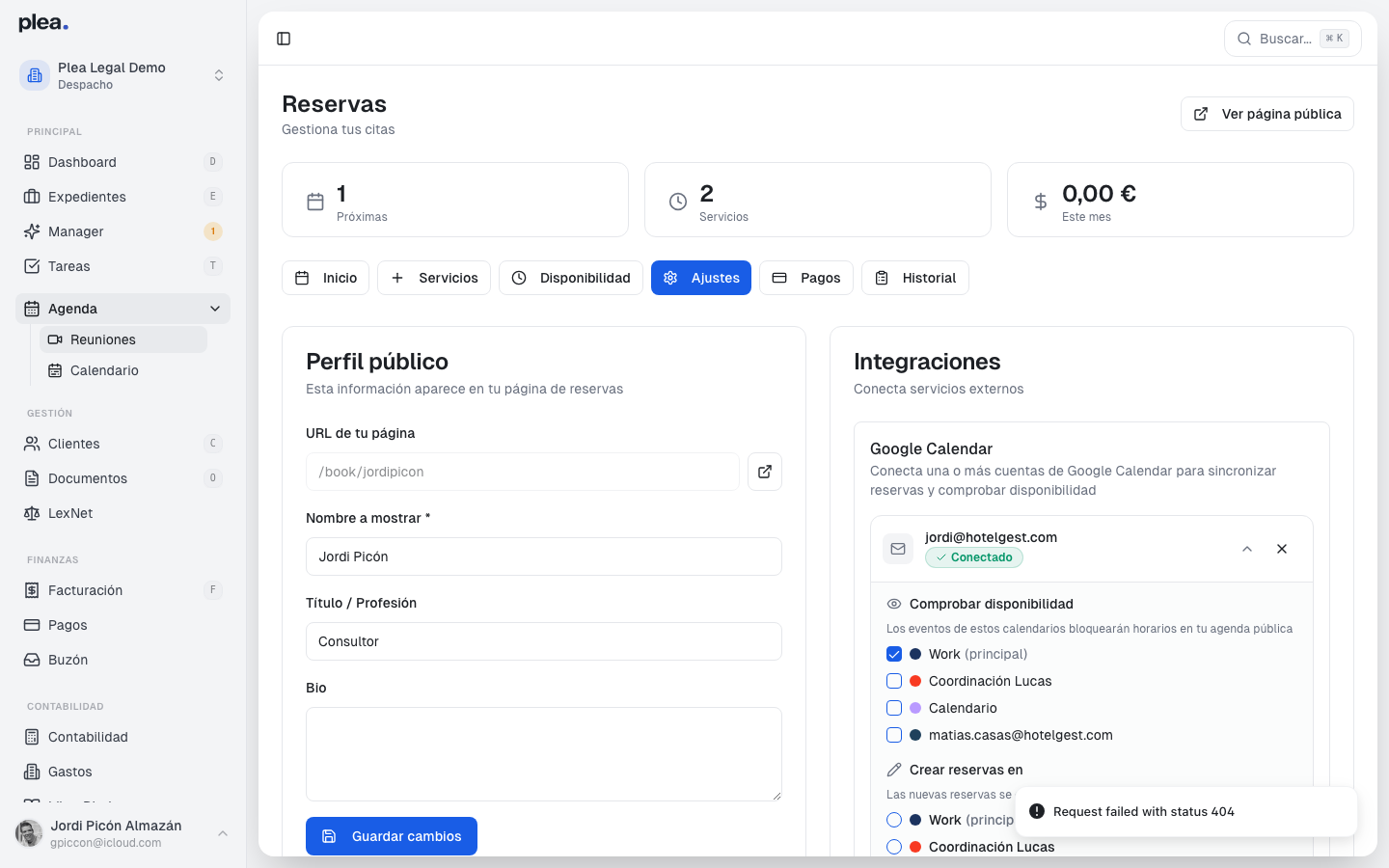 Configuración de disponibilidad y reservas