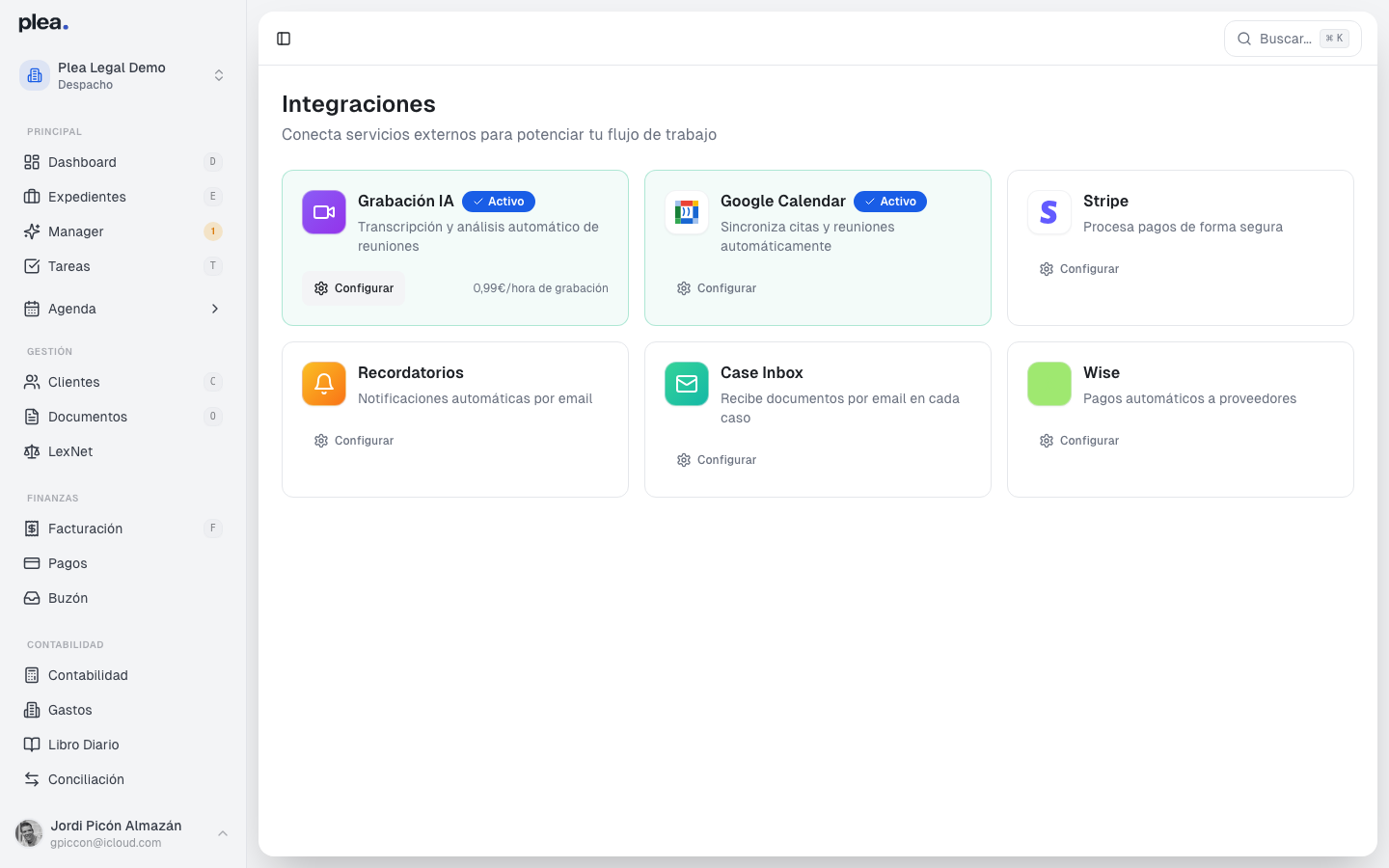 Integraciones adicionales y estados de conexión