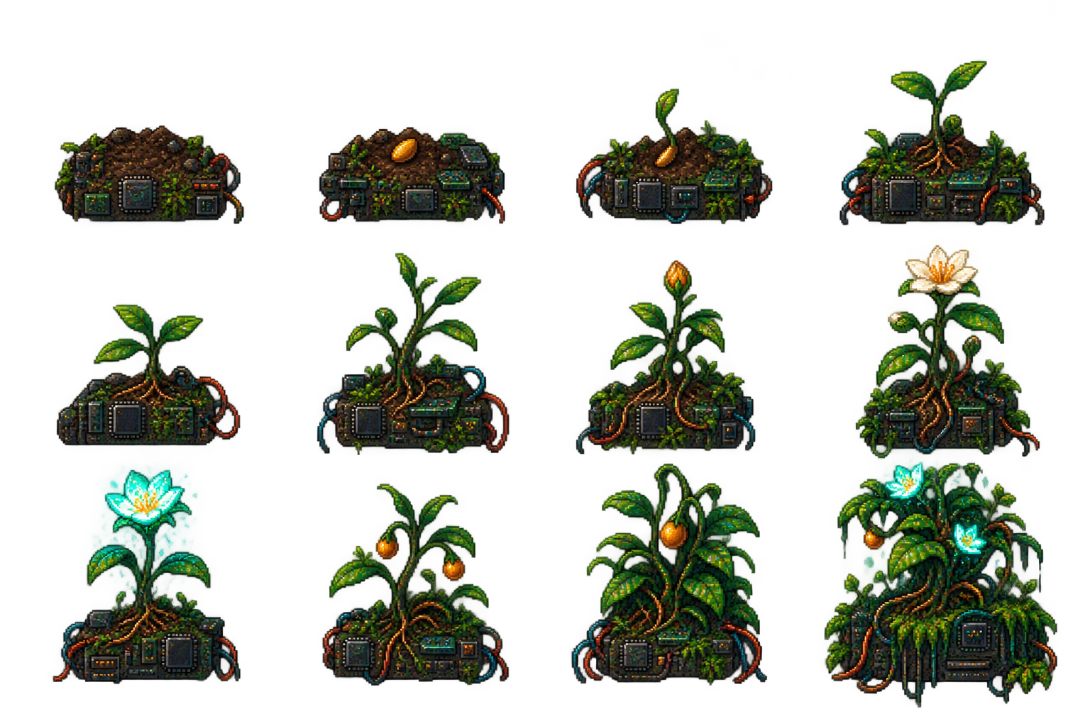 Pixel plant growth stages generated by GitHub activity