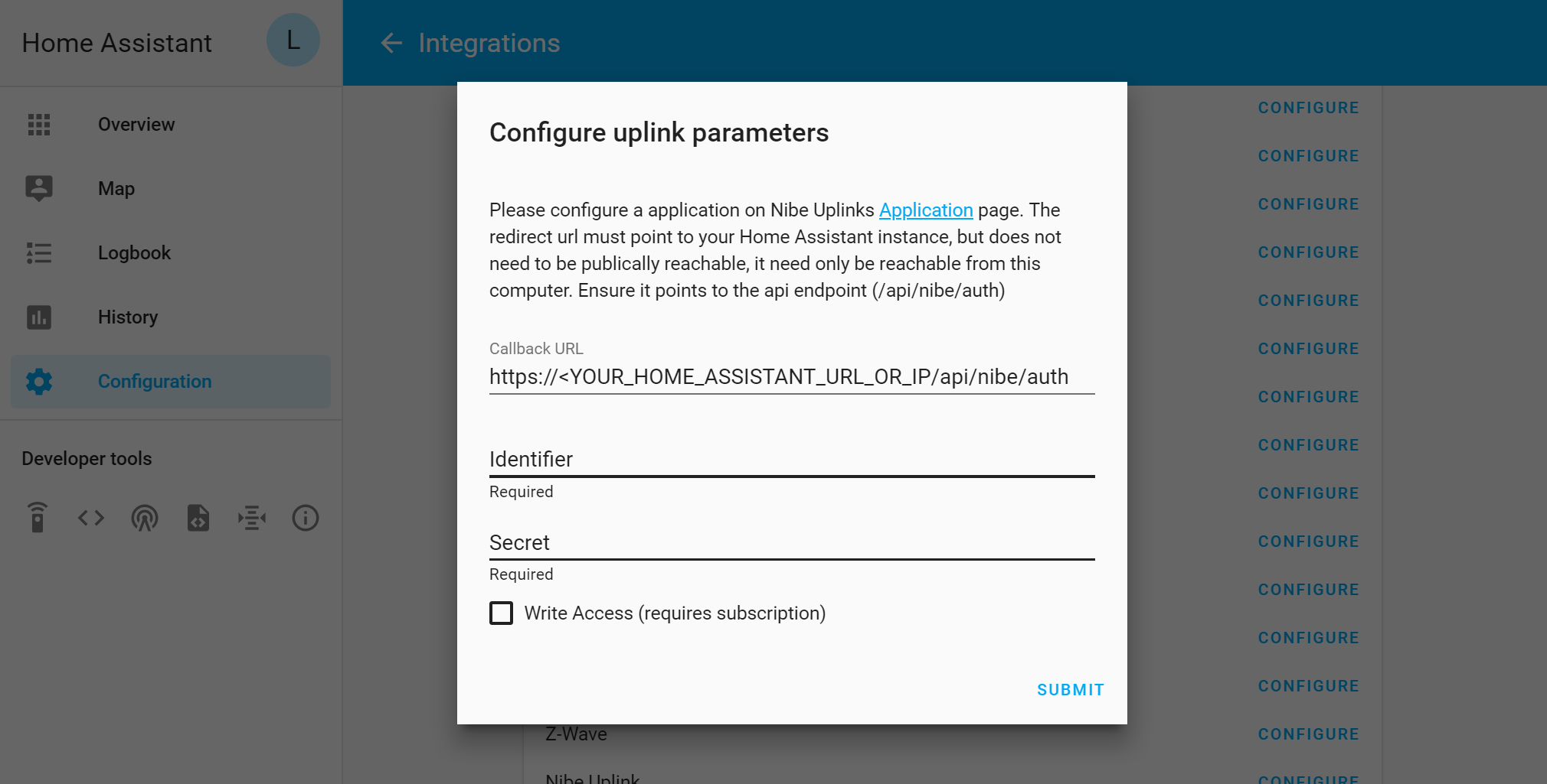 Configure uplink parameters