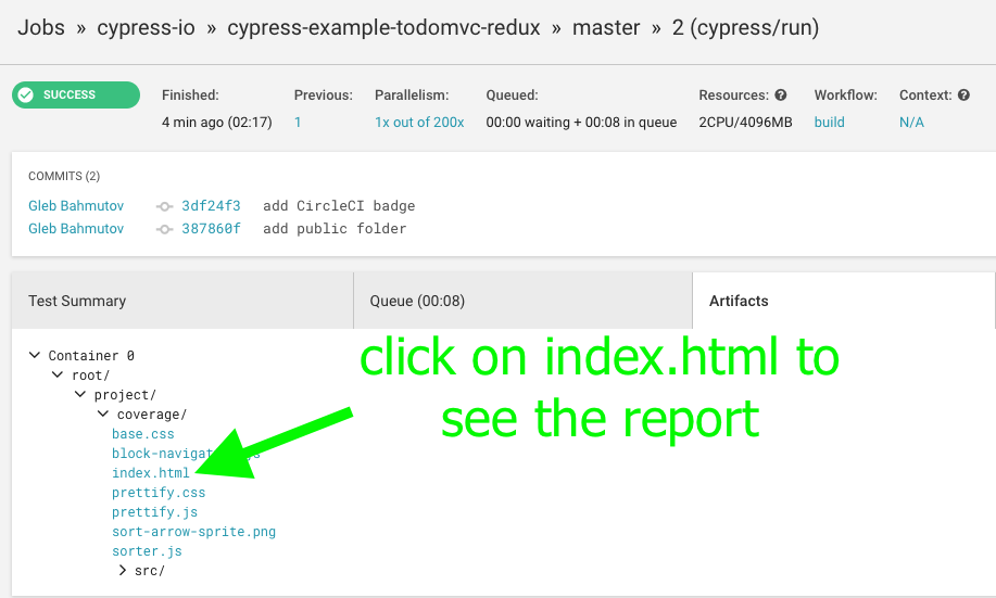 Code coverage artifact