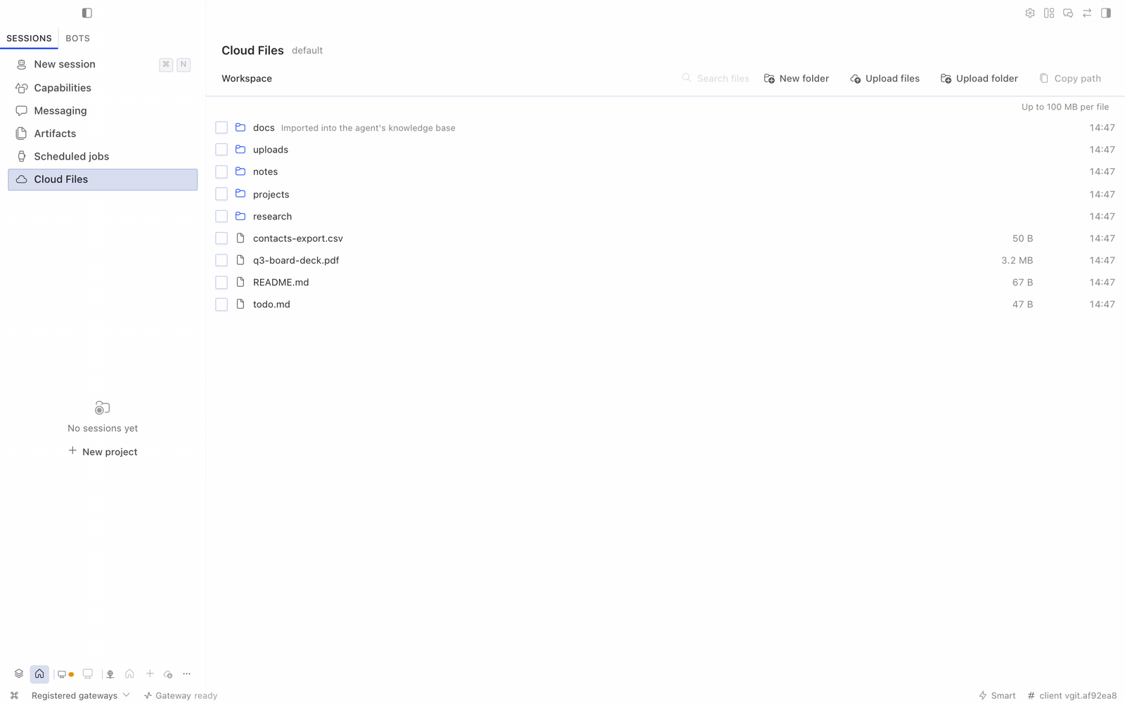 The Cloud Files page