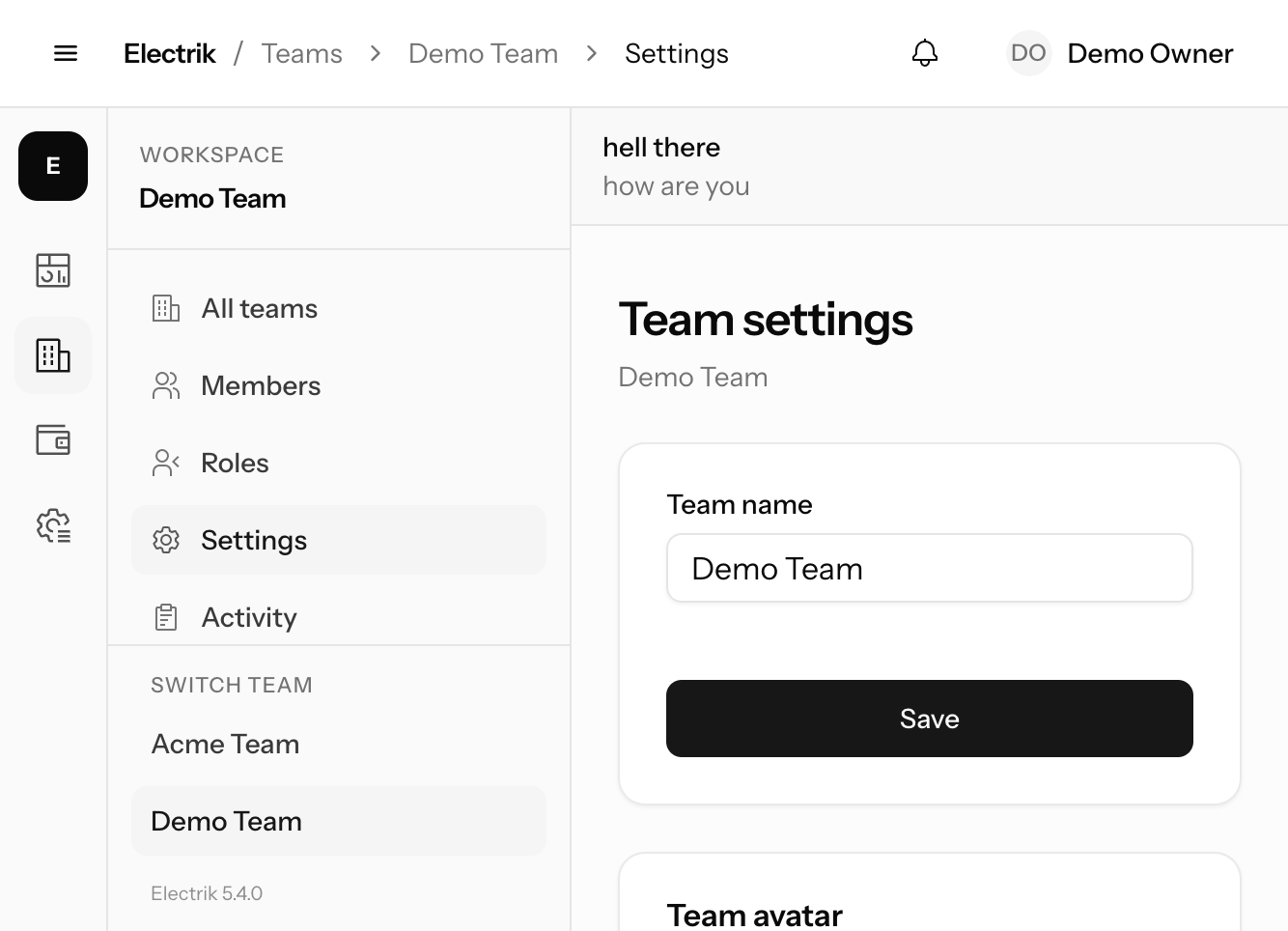 Team settings / branding