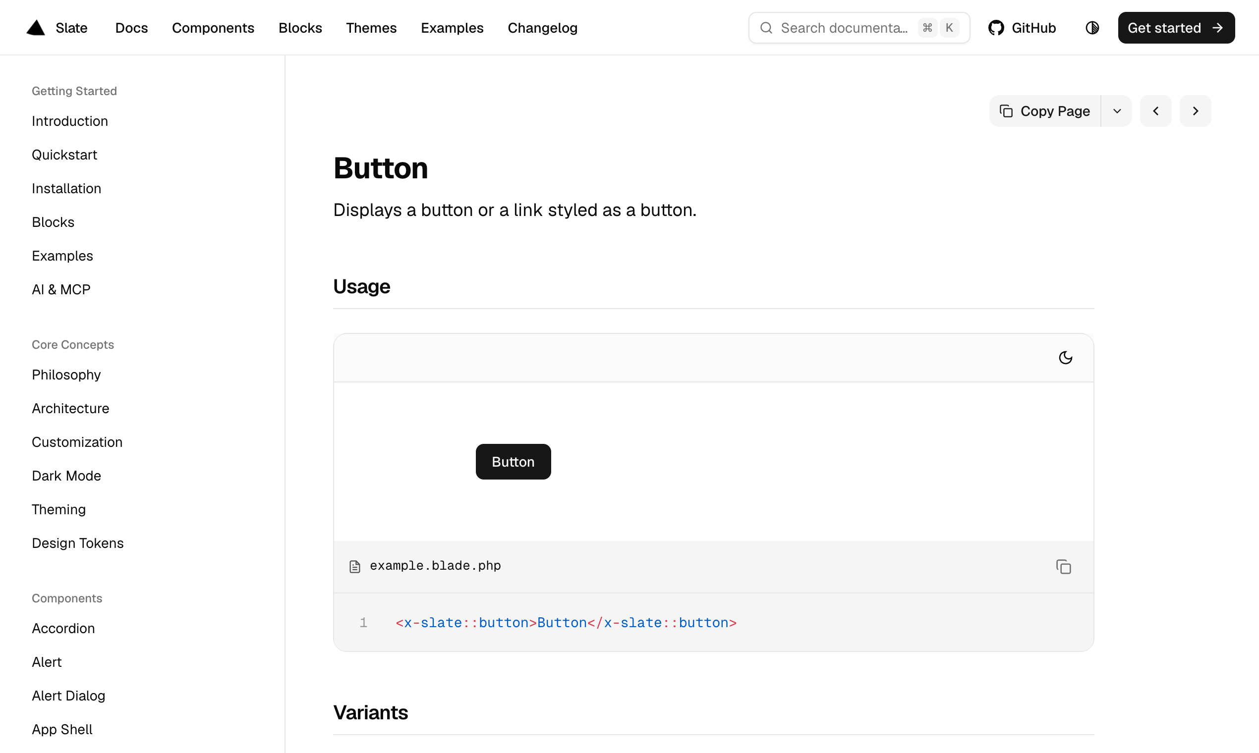 Slate button component documentation