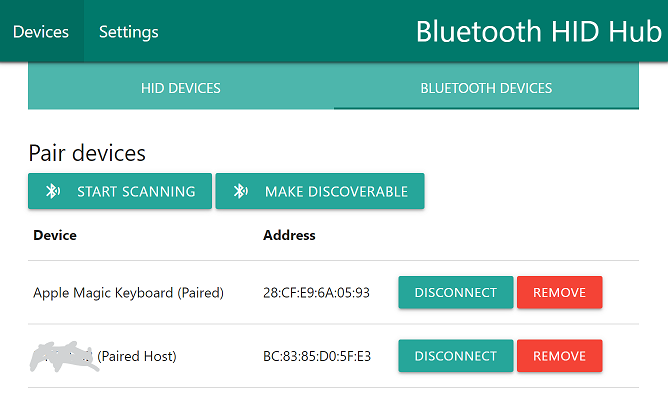 Bluetooth devices screen