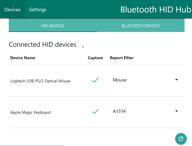 HID devices screen
