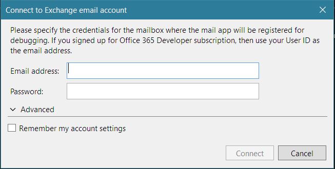 Form with text boxes for user's email and password