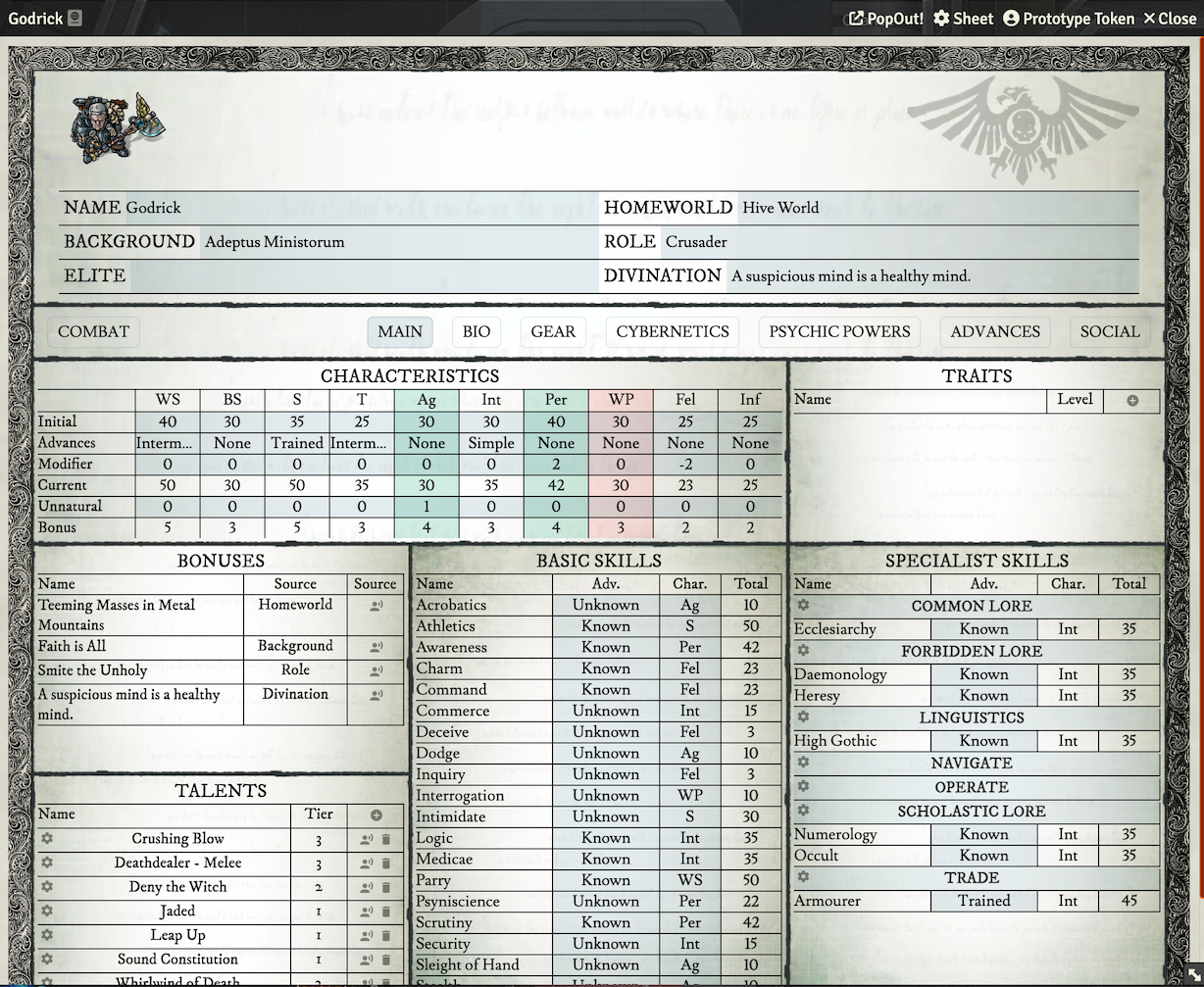 Character Sheet