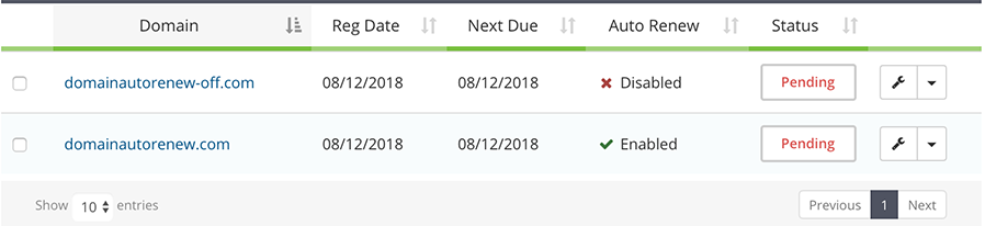 Domains In ClientArea