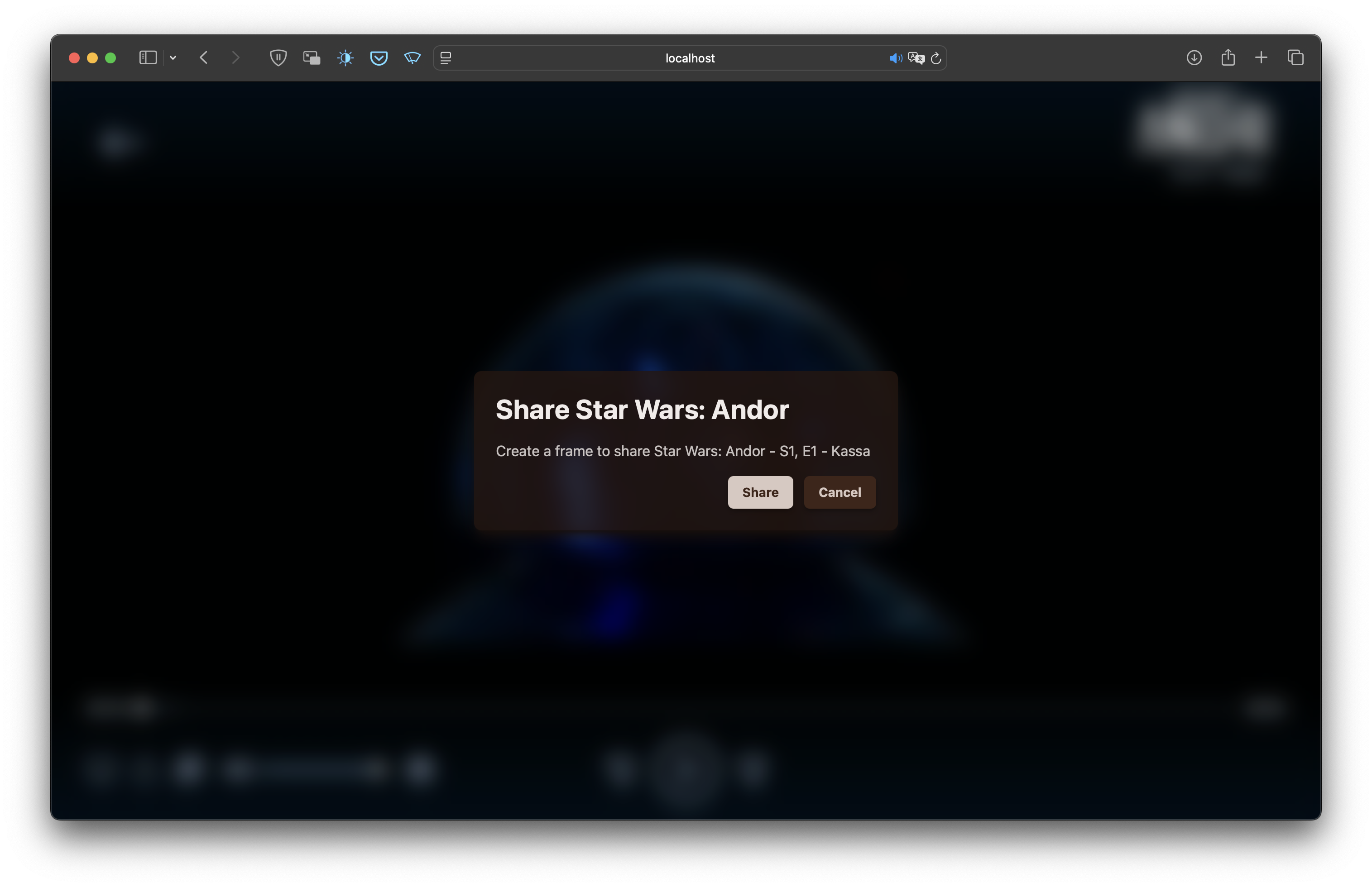 Video player with Share dialog open asking to share from current position or not