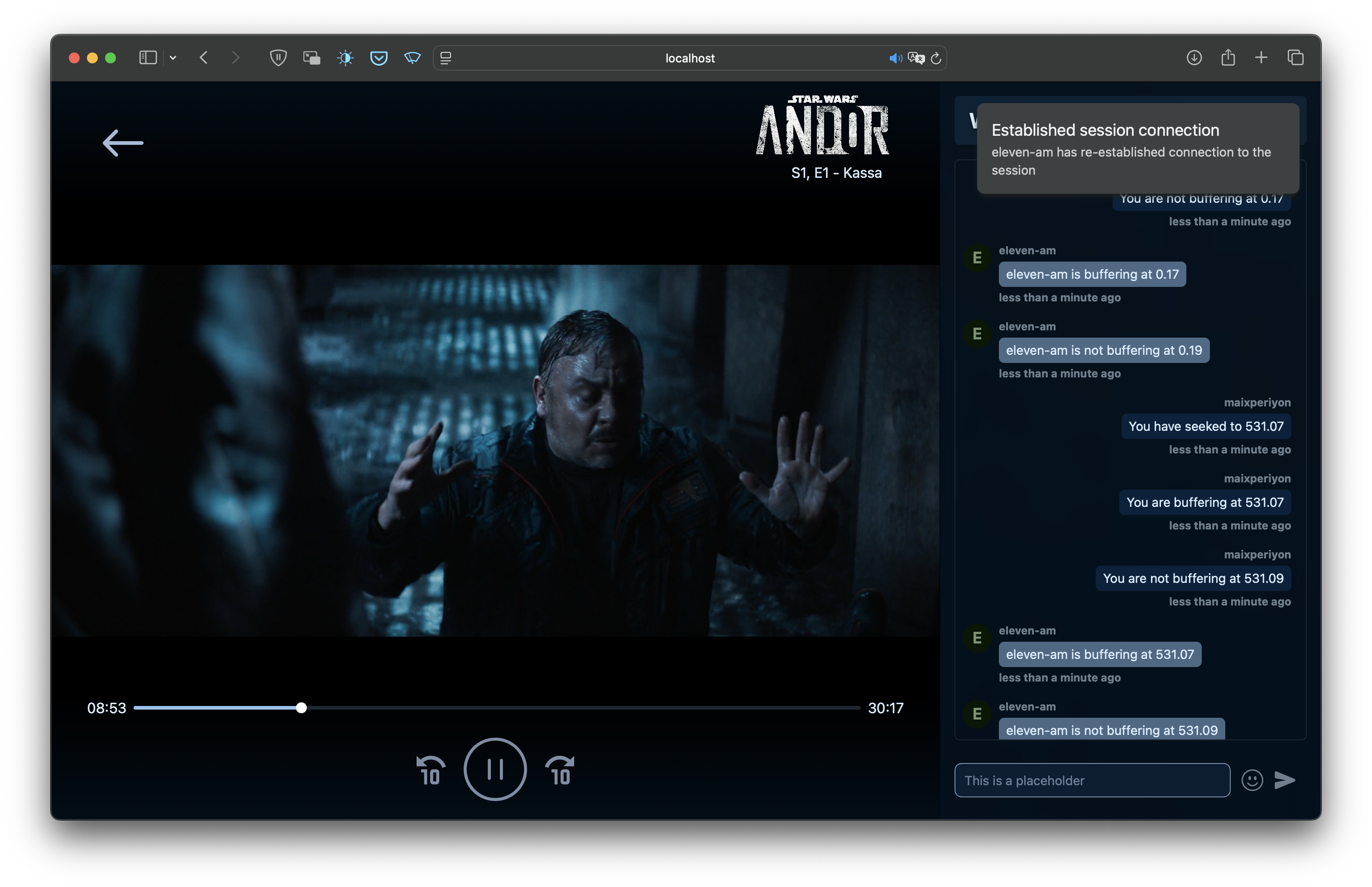 Video player with GroupWatch chat showing