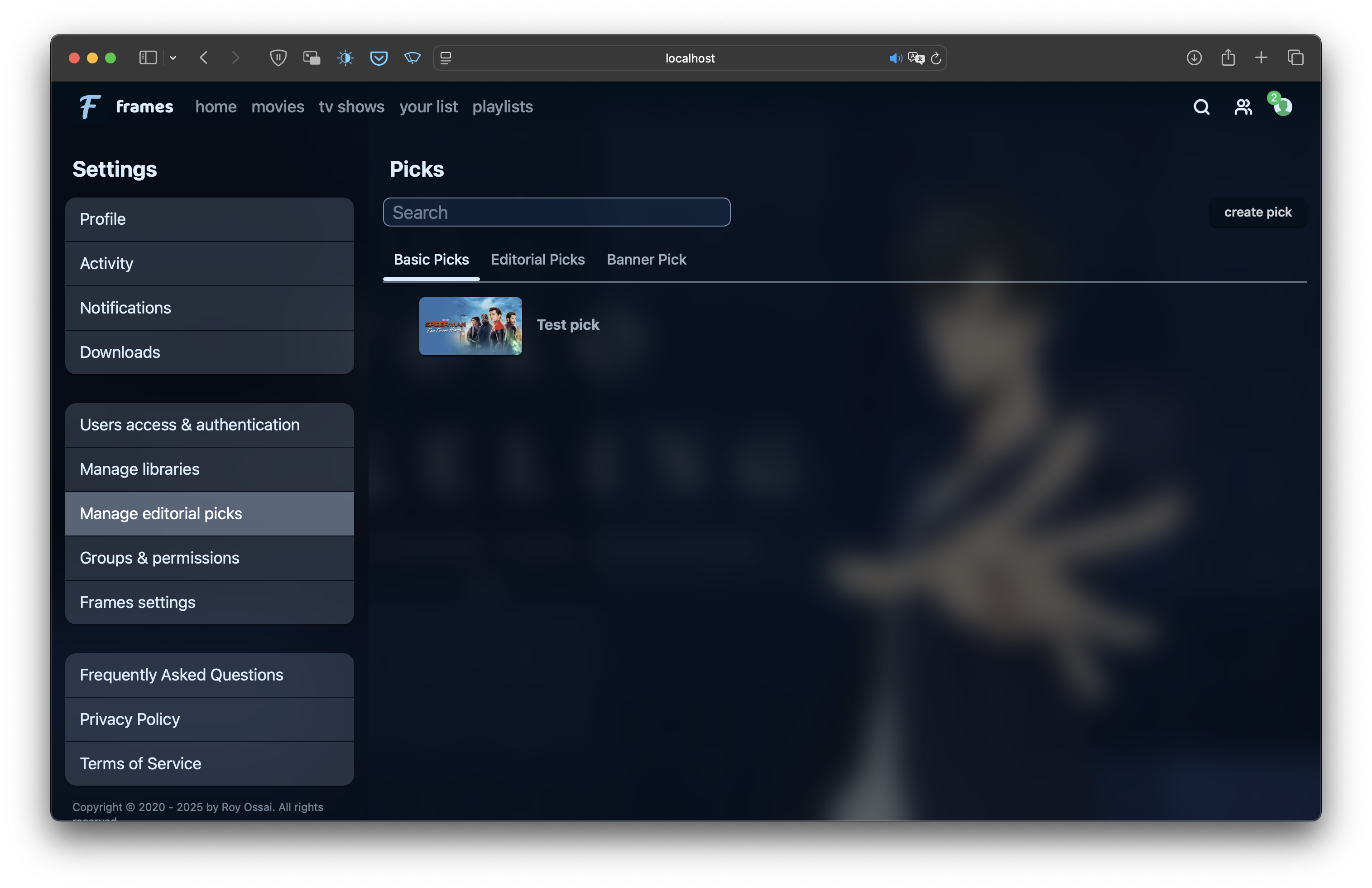 Personalised categories list page
