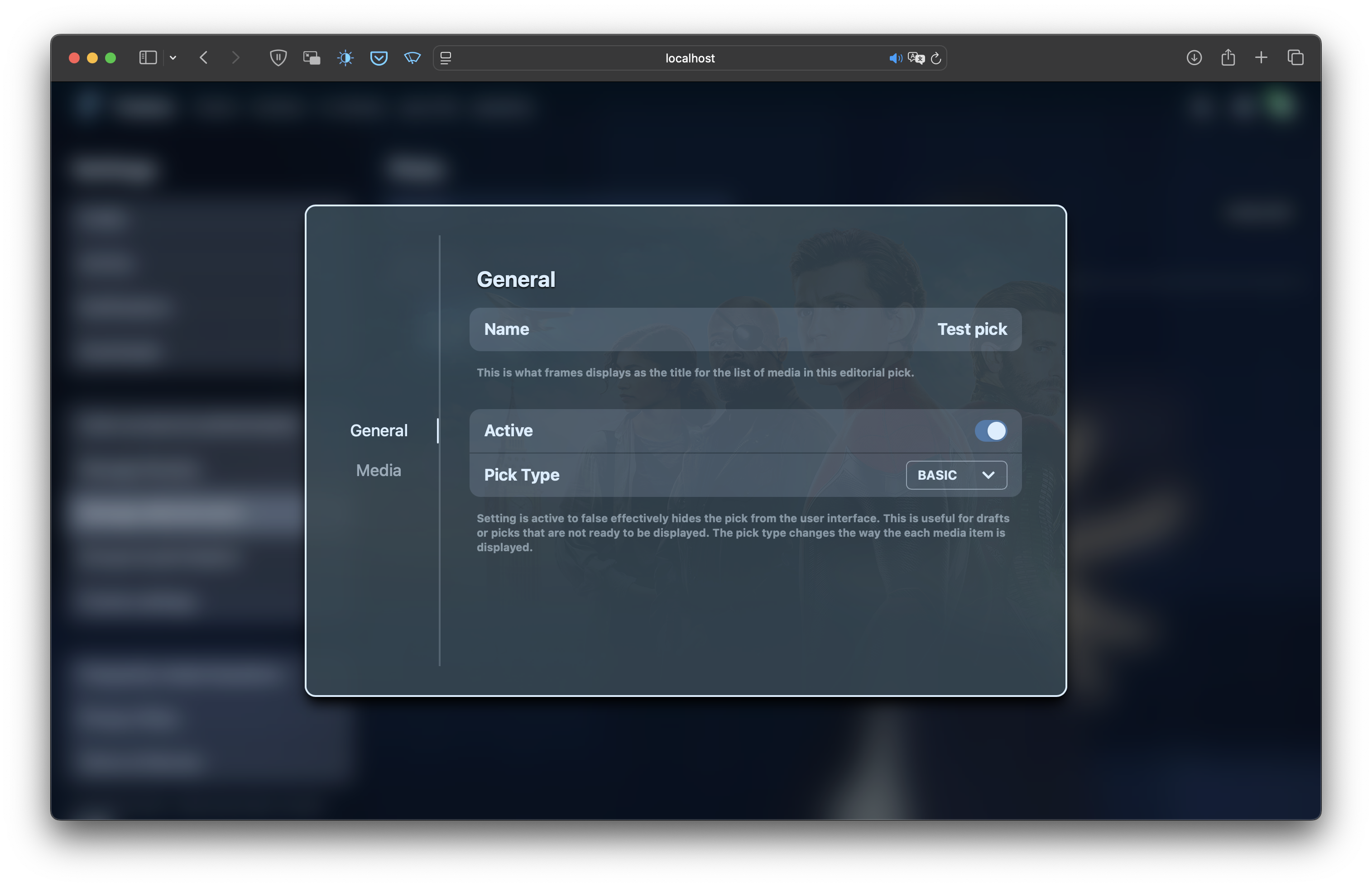 Personalised categories edit page