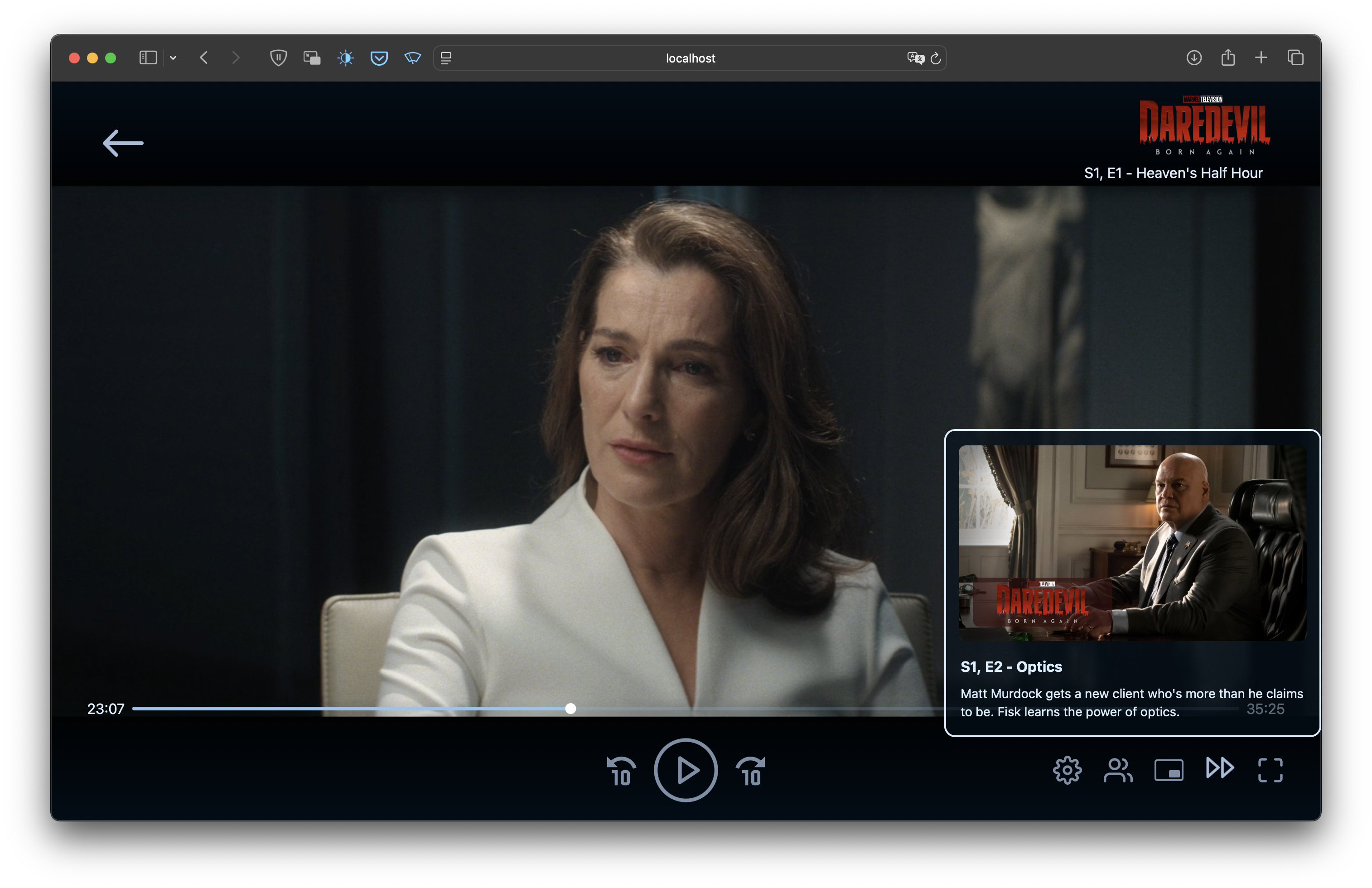 Video player with right controls and Upnext hover