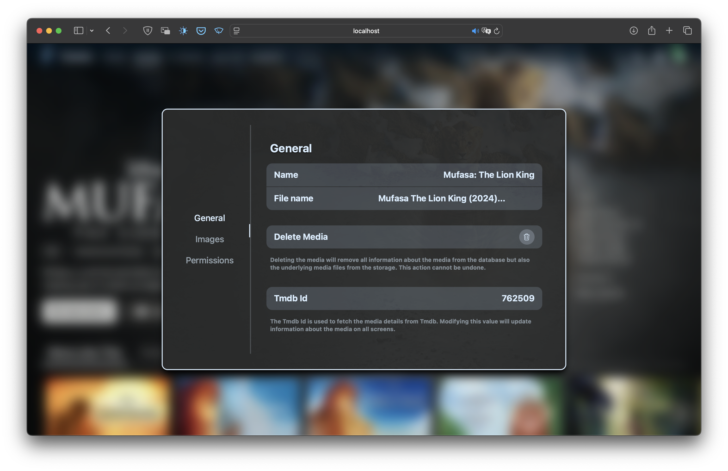 Media Details Showing Edit dialog with General tab