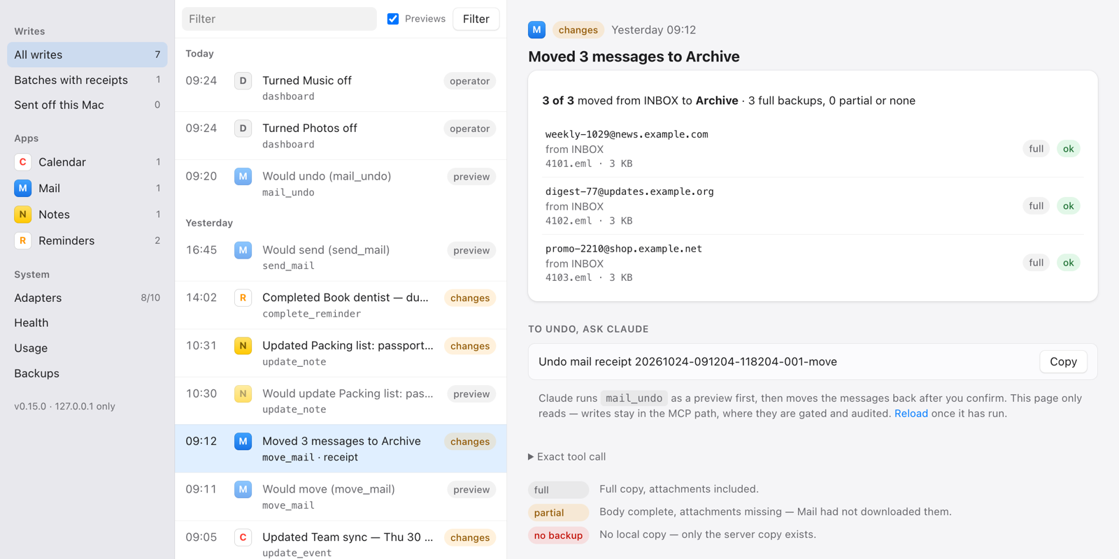 ダッシュボード:3 件のニュースレターが Archive に移動され、それぞれがバックアップされ、一括操作を元に戻すプロンプトが表示されています