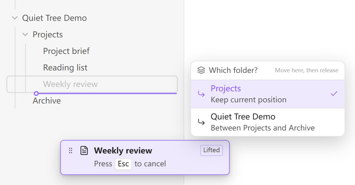 Drag a note and choose its destination folder in the native file explorer.