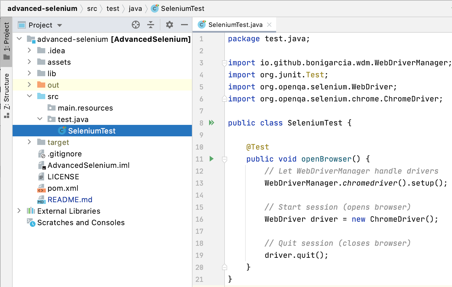 Selenium Test java file