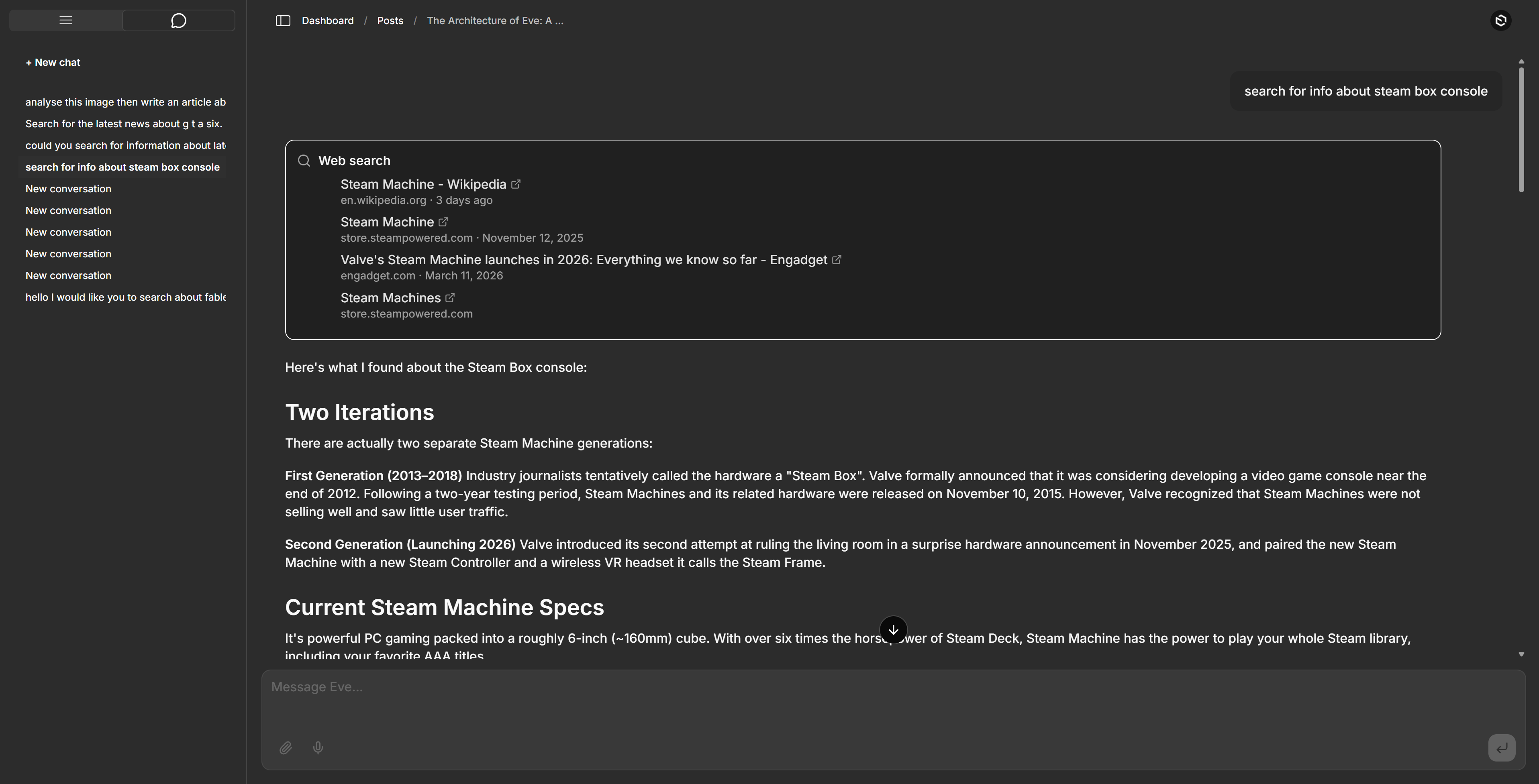 Web search result card