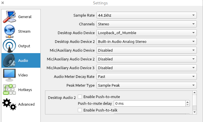 Screenshot of OBS configuration