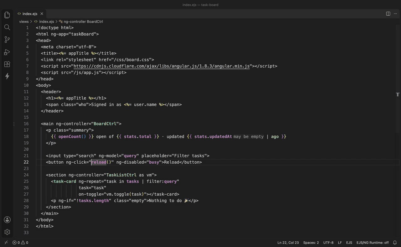 Go to Definition and Peek References between an EJS template and its AngularJS controller