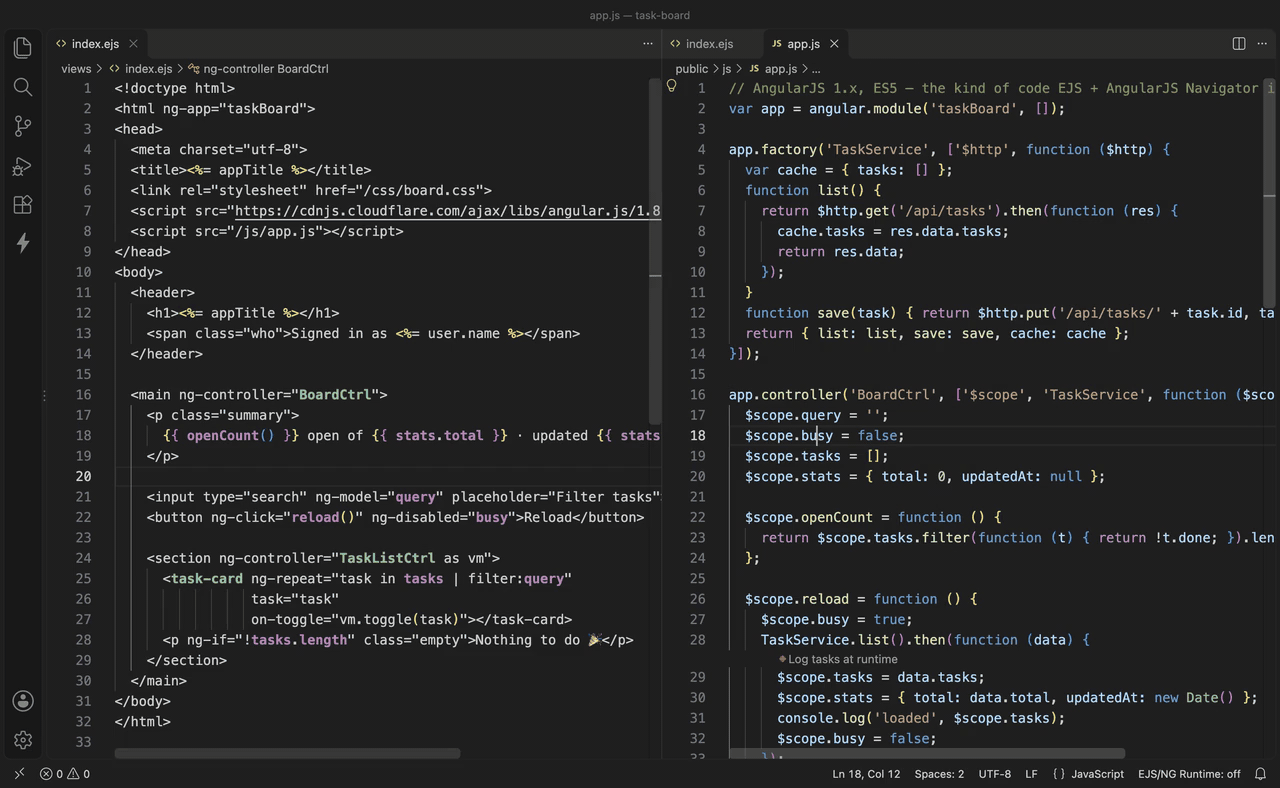 Renaming a scope variable updates the controller and the template