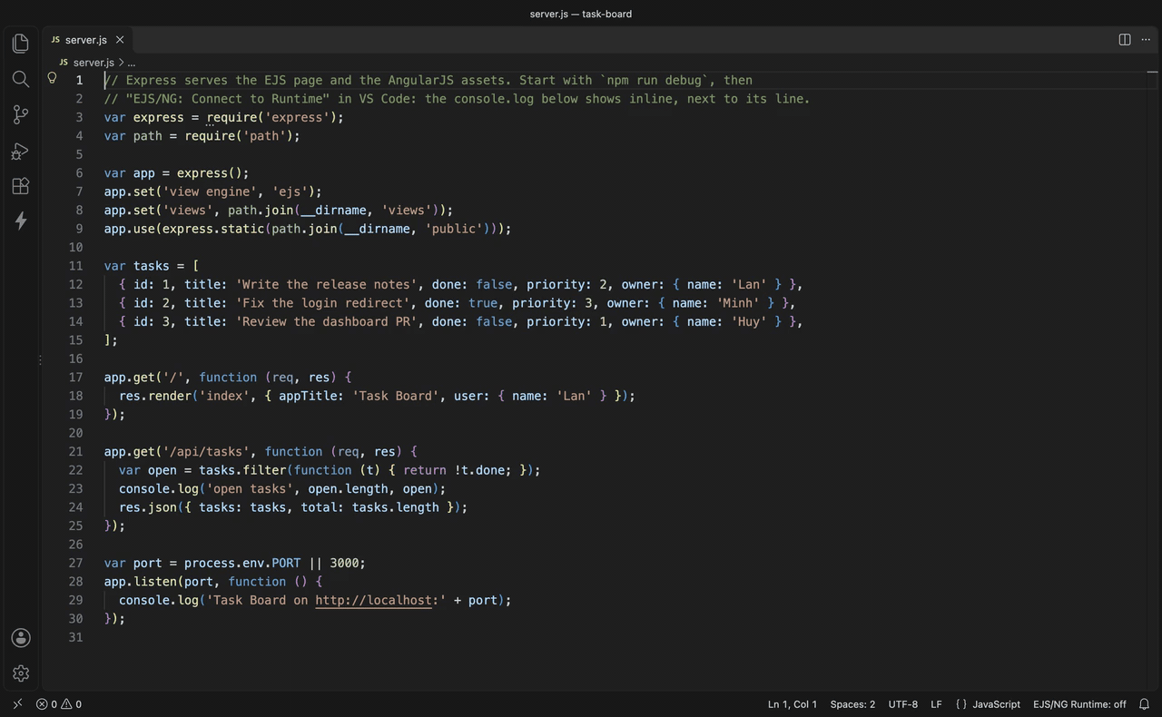 console.log values shown inline next to the line that logged them