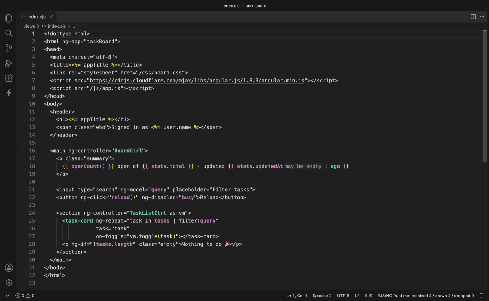 Template names backed by JavaScript drawn in color and bold