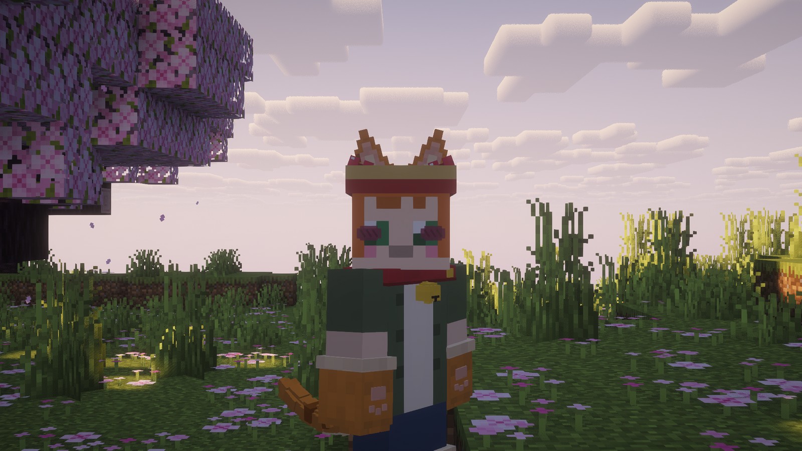 A catgirl in a cherry grove