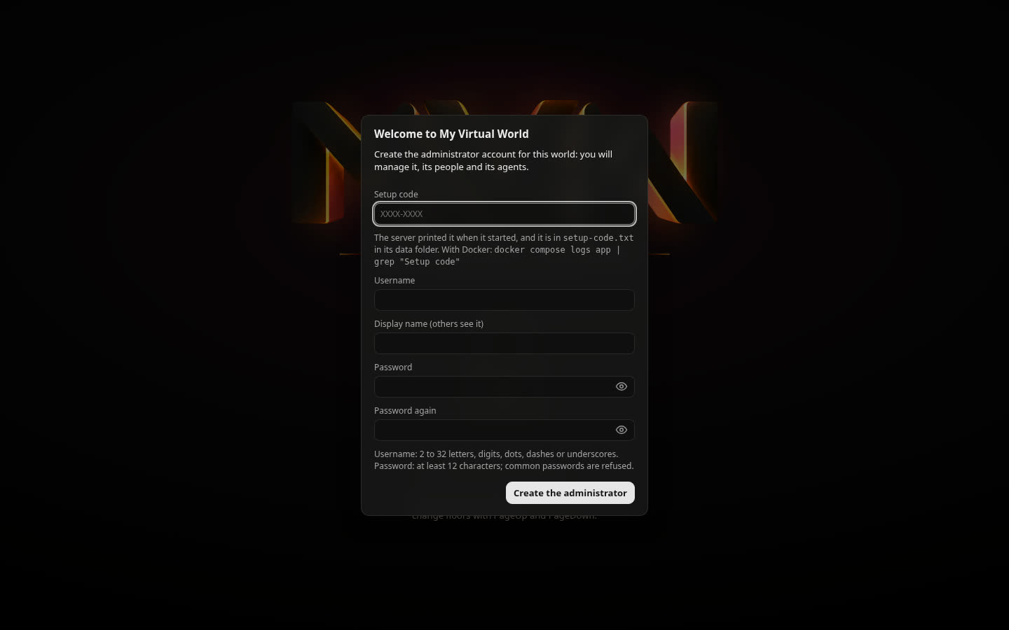 The welcome dialog of a new installation